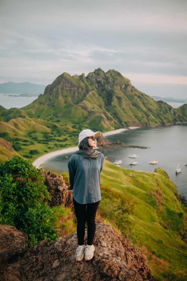 Panorama Pulau Padar di Labuan Bajo dengan bukit ikonik dan tiga teluk berwarna dari puncak pandan