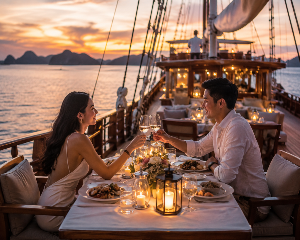 dinner romanntis diatas kapal phinisi mewah bersama- visit labuan bajo komodo