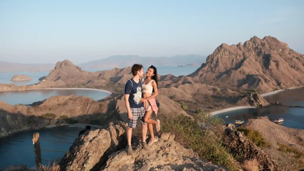 Romantic couple enjoying the panoramic view of Padar Island in Komodo National Park with Visit Labuan Bajo Komodo